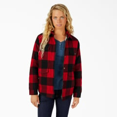 Dickies Womens Red Sherpa Lined Flannel Chore Coat